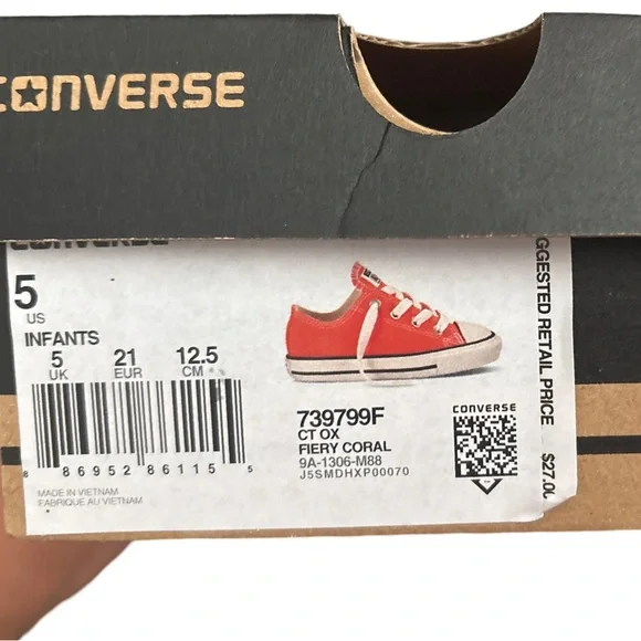 Converse Infant fiery coral - size 5 BNIB - Picture 5 of 5
